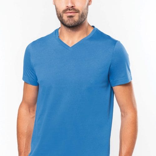 T-shirt Gekamd Enzymbehandeld Katoen V-hals Men