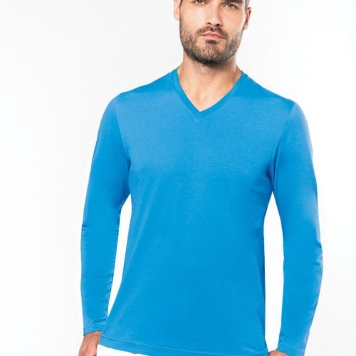 T-shirt Gekamd Enzymbehandeld Katoen V-hals Men